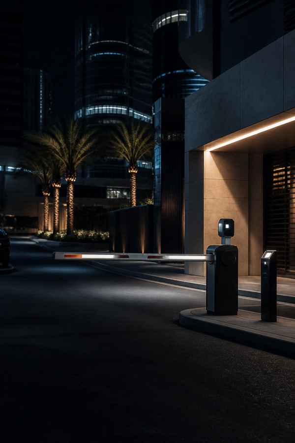 Automatic vehicle gate barrier installed at a controlled entrance